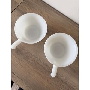 2 Vintage Anchor Hocking Fire King Milk Glass Soup Bowls with Handle